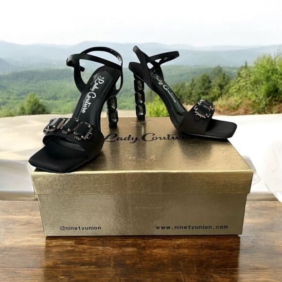 Lady Couture Karisma Embellished Black Strappy Heels Sandals Black Womens Size 9 - Picture 1 of 10